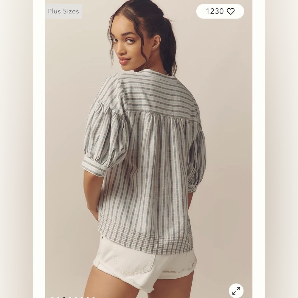 Anthropologie Darcey Popover Swing Top Striped Linen Tunic Boho Peasant XL - Picture 2 of 11